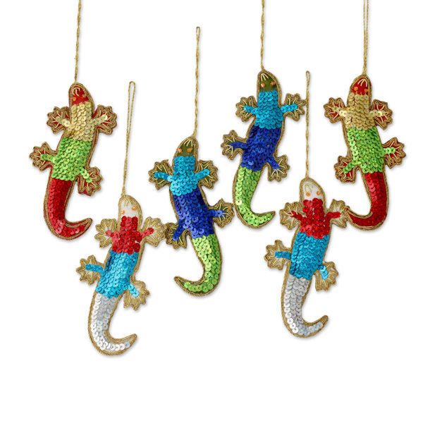 Novica Colorful Sequin Lizards Christmas Holiday Shaped Ornament Wayfair